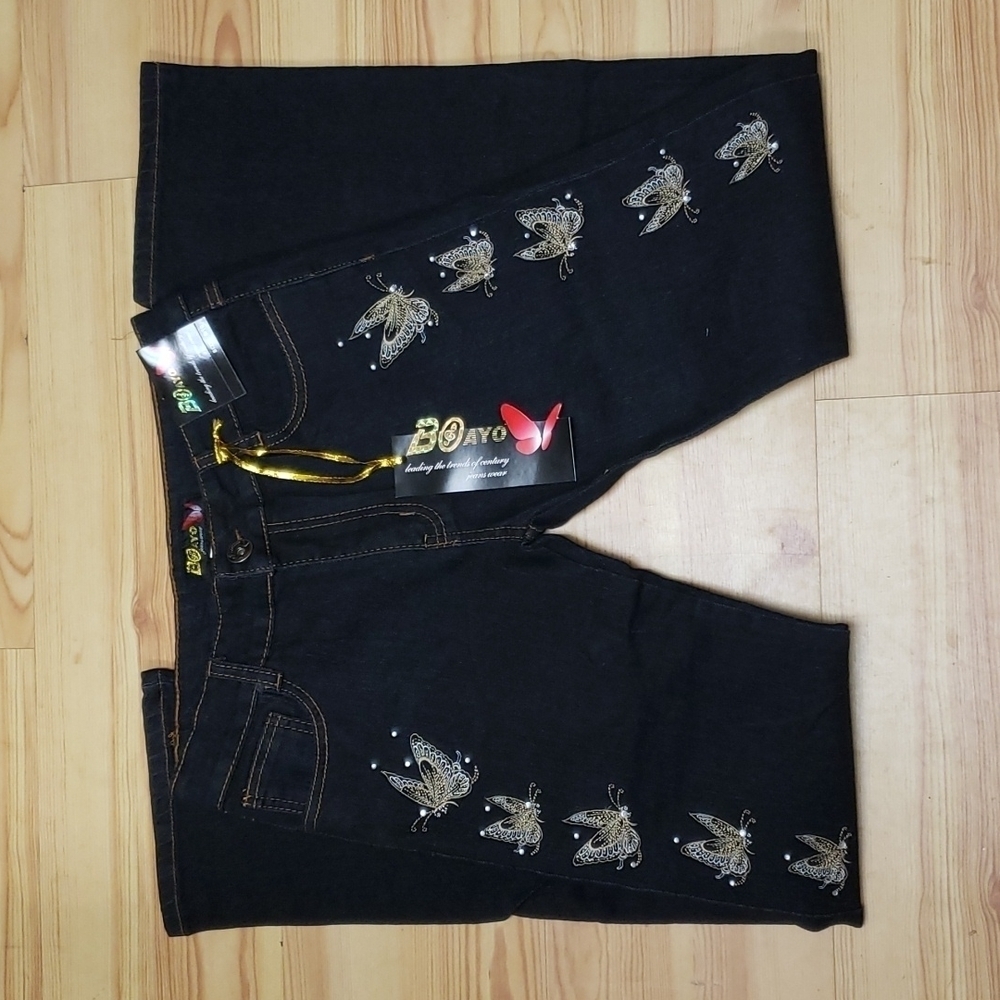 7/8 Womens Butterfly Laced Stretchy Comfy Straight Leg Jeans